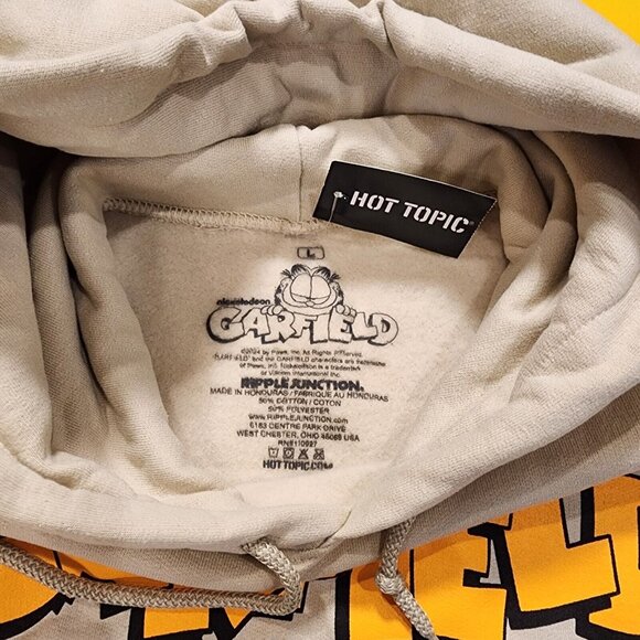 Garfield Nickelodeon Scratching Claws Hanging On Hoodie Sweatshirt Beige Size L - Picture 4 of 10